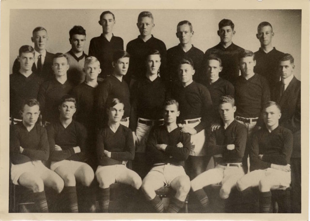 Berkeley High School Rugby Team, 1912. (Colby E. "Babe" Slater, back row, first from right)